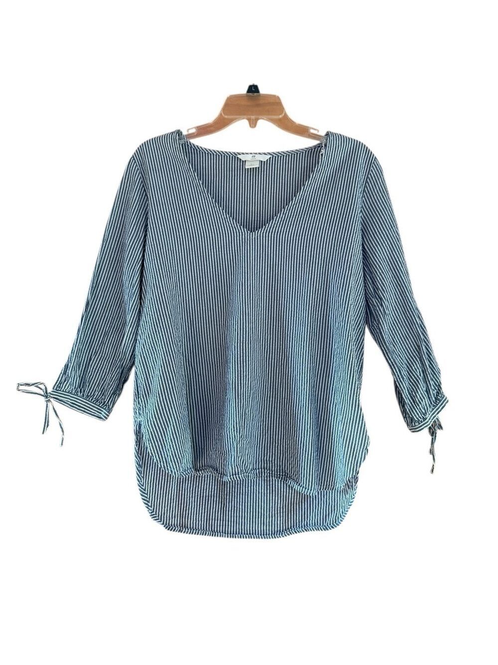 H&M Blue White Stripe V Neck Blouse